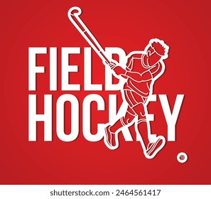 Field Hockey Font Design with Male Player Action Cartoon Graphic Vector