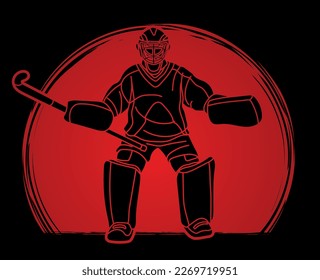 Field Hockey Goalkeeper Sport Player Action Cartoon Sport Graphic Vector