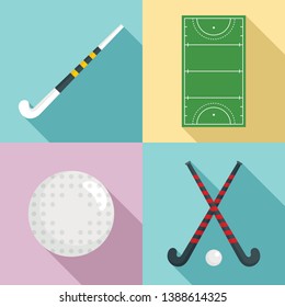 Field hockey icons set. Flat set of field hockey vector icons for web design