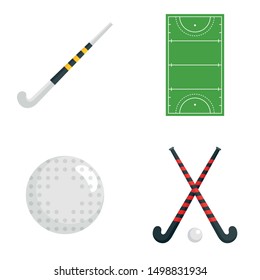 Field hockey icons set. Flat set of field hockey vector icons for web design