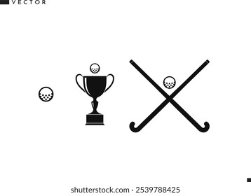 Field hockey logo. Isolated field hockey ball and stick with trophy vector. Sports equipment silhouette