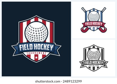 Field hockey logo sport design template, field hockey emblem vector, hockey tournament badge logo design vector illustration