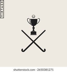Field hockey logo vector. Vintage style emblem  