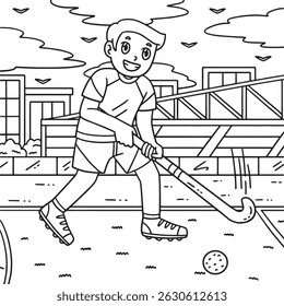 Field Hockey Male Player Ready Hit Ball Coloring