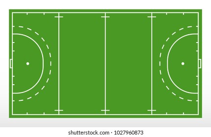 Field hockey markup. Outline of lines on field hockey. Green field hockey. Vector illustration.
