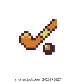 Field hockey pixel art icon. Sport equipment. Game assets. Icon for websites, web design, mobile app. 8-bit sprite. Isolated vector illustration. 