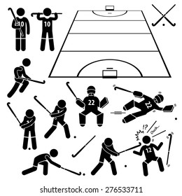 Field Hockey Player Actions Poses Stick Figure Pictogram Icons