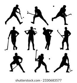 Field Hockey player character set. Flat vector illustration isolated on white background