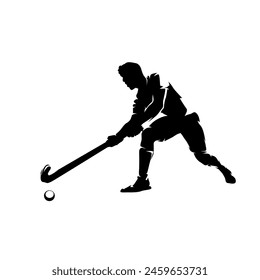 Field hockey player, isolated vector silhouette, team sport ahtlete