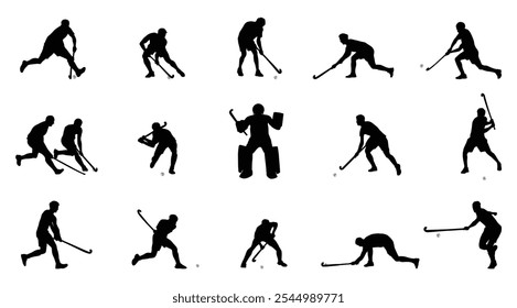 field hockey player silhouette set