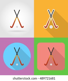 field hockey sport equipment flat icons vector illustration isolated on background