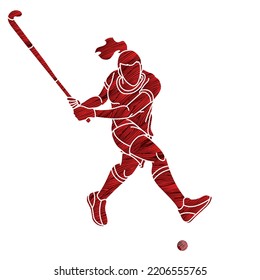 Field Hockey Sport Female Player Action Cartoon Graphic Vector