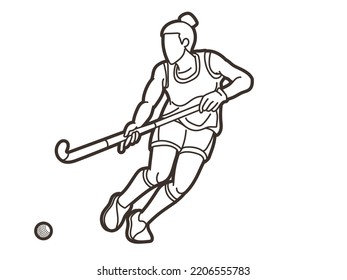 Field Hockey Sport Female Player Action Cartoon Graphic Vector