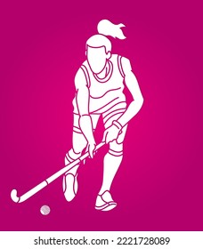 Field Hockey Sport Female Player Action Cartoon Graphic Vector