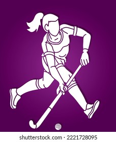 Field Hockey Sport Female Player Action Cartoon Graphic Vector