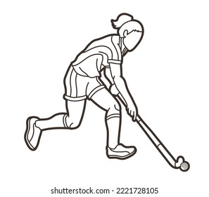 Field Hockey Sport Female Player Action Cartoon Graphic Vector