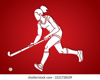 Field Hockey Sport Female Player Action Cartoon Graphic Vector