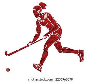 Field Hockey Sport Female Player Action Cartoon Graphic Vector