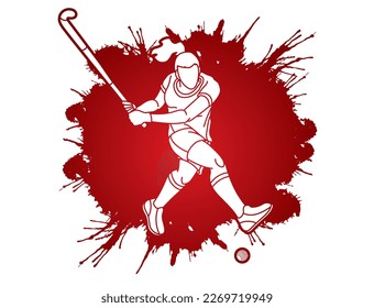 Field Hockey Sport Female Player Action Cartoon Sport Graphic Vector