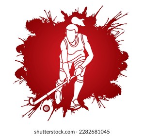 Field Hockey Sport Female Player Action Cartoon Graphic Vector