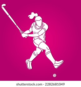 Field Hockey Sport Female Player Action Cartoon Graphic Vector