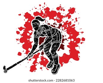Field Hockey Sport Female Player Action Cartoon Graphic Vector