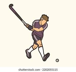 Field Hockey Sport Male Player Action Cartoon Graphic Vector