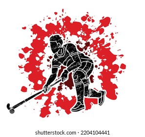 Field Hockey Sport Male Player Action Cartoon Graphic Vector