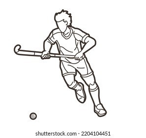 Field Hockey Sport Male Player Action Cartoon Graphic Vector