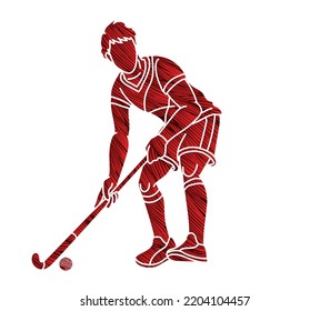 Field Hockey Sport Male Player Action Cartoon Graphic Vector