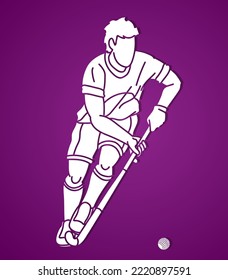 Field Hockey Sport Male Player Action Cartoon Graphic Vector