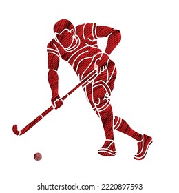 Field Hockey Sport Male Player Action Cartoon Graphic Vector