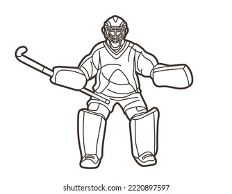 Field Hockey Sport Male Player Action Cartoon Graphic Vector