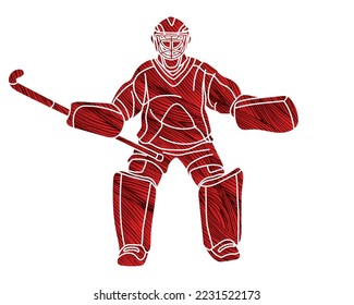 Field Hockey Sport Male Player Action Cartoon Outline Graphic Vector