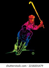Field Hockey Sport Male Players Action Cartoon Graphic Vector