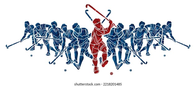 Hockey Hockey Deportes Hombres Jugadores Acción Caricatura Vector gráfico