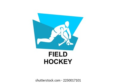 field hockey sport vector line icon  an athlete playing field hockey  sport pictogram  vector illustration 