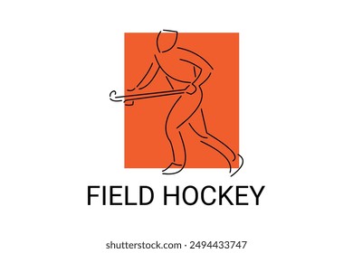 field hockey sport vector line icon. an athlete playing field hockey. sport pictogram, vector illustration.