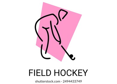 field hockey sport vector line icon. an athlete playing field hockey. sport pictogram, vector illustration.