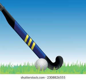 Field hockey stick and ball. Vector 3d illustration