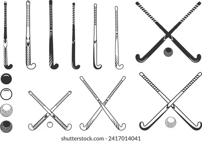 Field hockey stick silhouettes, Field hockey sticks and ball silhouettes,  Field hockey silhouettes, Field hockey vector illustration