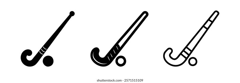 Field hockey sticks and balls minimalist icons, Minimalist black-and-white icons of field hockey sticks and balls, ideal for sports branding, graphics, and web design projects.