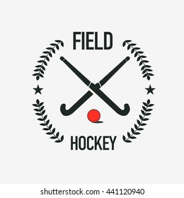 Field Hockey Team Logo. Vector Sport Club Badge With Two Sticks And Ball.