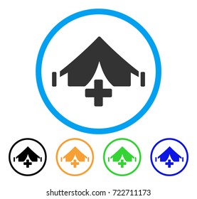 Field Hospital rounded icon. Style is a flat field hospital grey symbol inside light blue circle with black, yellow, green, blue color versions. Vector designed for web and software interfaces.