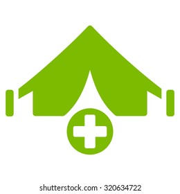 Field Hospital vector icon. Style is flat symbol, eco green color, rounded angles, white background.