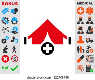 Field Hospital vector icon. Style is bicolor flat symbol, intensive red and black colors, rounded angles, white background.