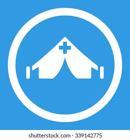 Field Hospital vector icon. Style is flat rounded symbol, white color, rounded angles, blue background.