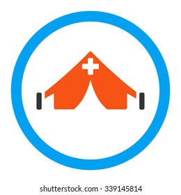 Field Hospital vector icon. Style is flat circled symbol, bright colors, rounded angles, white background.