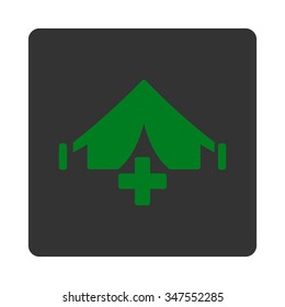 Field Hospital vector icon. Style is flat rounded square button, green and gray colors, white background.