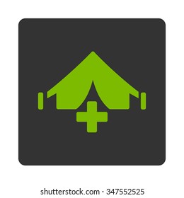 Field Hospital vector icon. Style is flat rounded square button, eco green and gray colors, white background.
